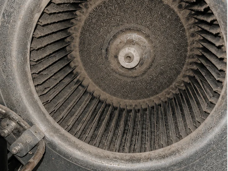 Dirty AC blower wheel caked with dust and debris before cleaning in Utah County